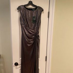 Brand new Ralph Lauren metallic wrap dress with slit